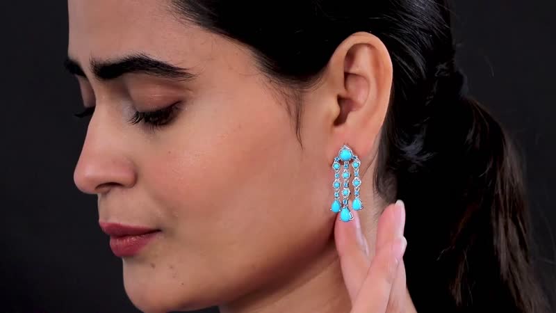 Sleeping Beauty Turquoise and Malgache Neon Apatite Dangling Earrings in Platinum Over Sterling Silver 6.00 ctw