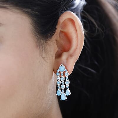 Sleeping Beauty Turquoise and Malgache Neon Apatite Dangling Earrings in Platinum Over Sterling Silver 6.00 ctw