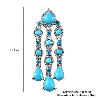 Sleeping Beauty Turquoise and Malgache Neon Apatite Dangling Earrings in Platinum Over Sterling Silver 6.00 ctw