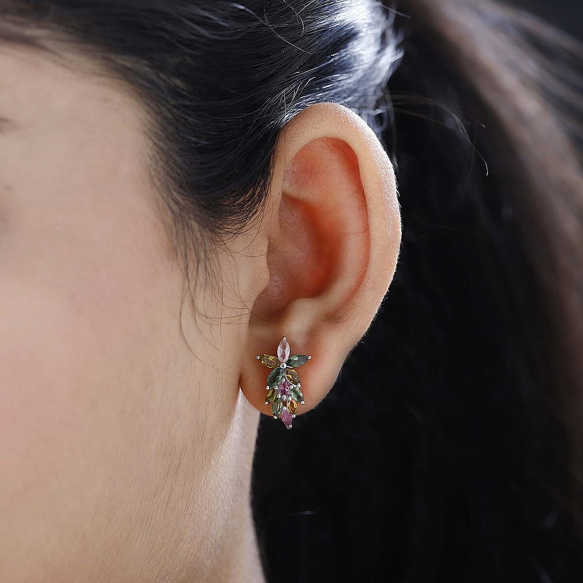 Multi-Tourmaline Dangle Earrings in Platinum Over Sterling Silver 2.40 ctw image number 2