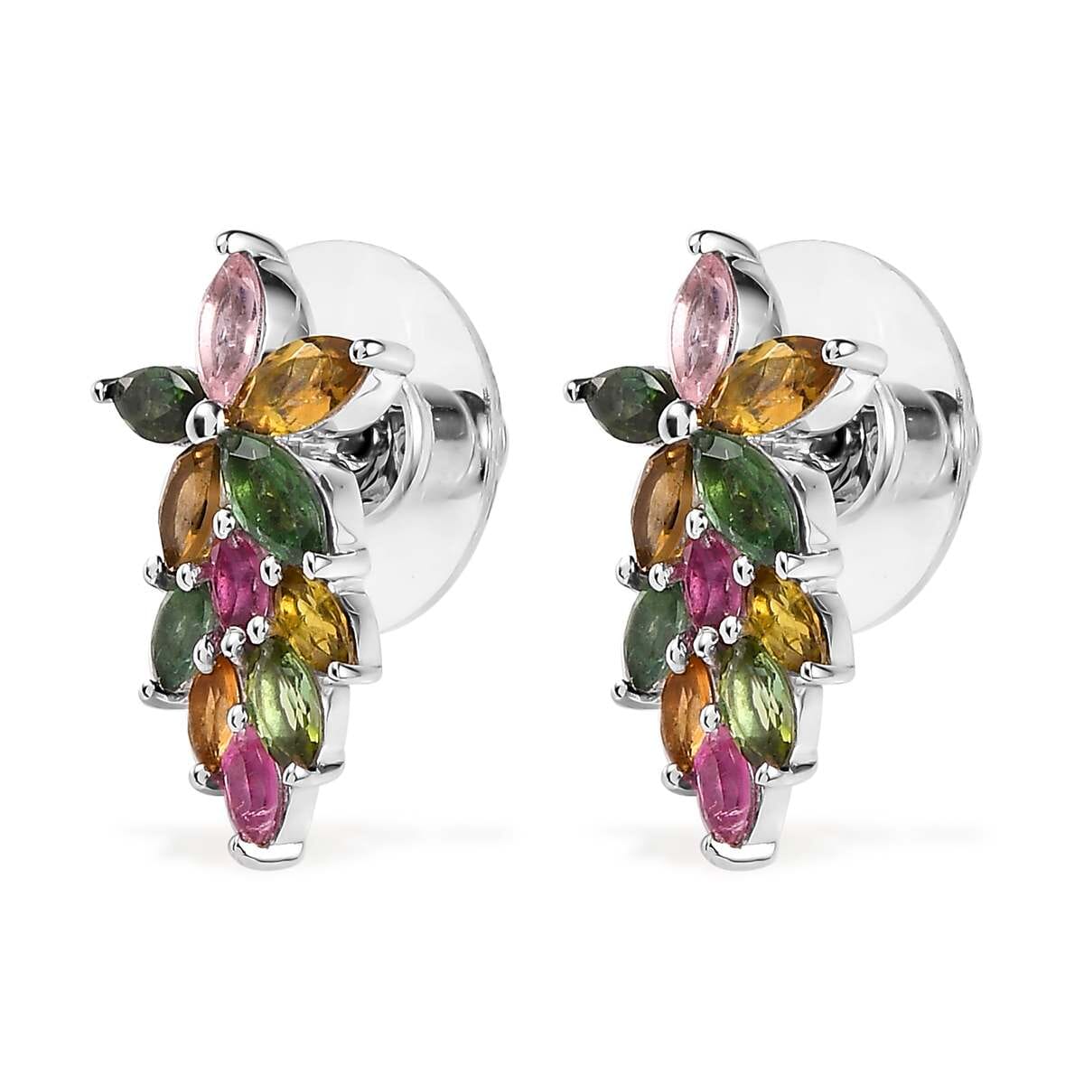Buy Multi-Tourmaline Dangle Earrings in Platinum Over Sterling Silver 2 ...