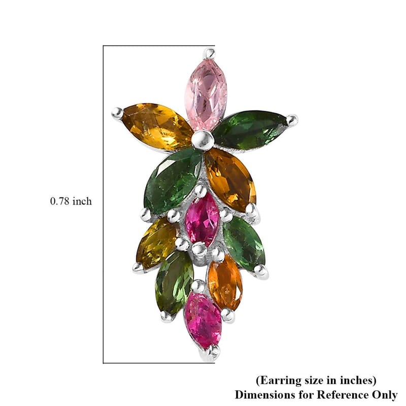 Multi-Tourmaline Dangle Earrings in Platinum Over Sterling Silver 2.40 ctw