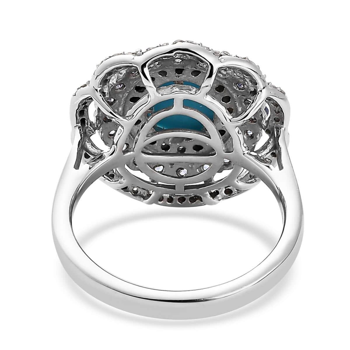 Sleeping Beauty Turquoise and Multi Gemstone Floral Ring in Platinum Over Sterling Silver (Size 10.0) 3.25 ctw image number 4