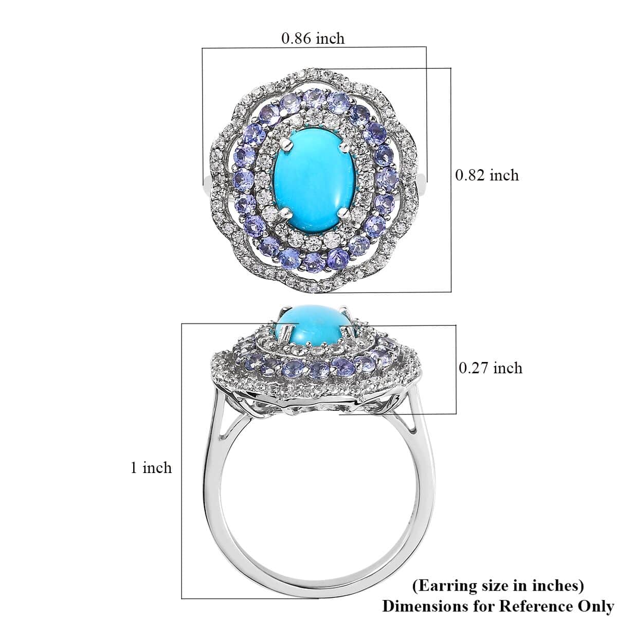 Sleeping Beauty Turquoise and Multi Gemstone Floral Ring in Platinum Over Sterling Silver (Size 10.0) 3.25 ctw image number 5