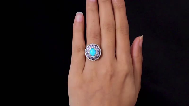 Sleeping Beauty Turquoise and Multi Gemstone Floral Ring in Platinum Over Sterling Silver (Size 10.0) 3.25 ctw