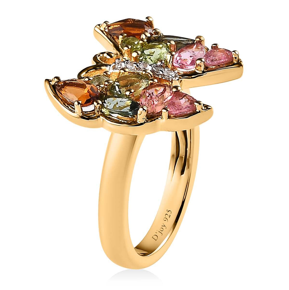 Multi-Tourmaline and White Zircon Butterfly Ring in Vermeil Yellow Gold Over Sterling Silver (Size 5.0) 1.60 ctw image number 3