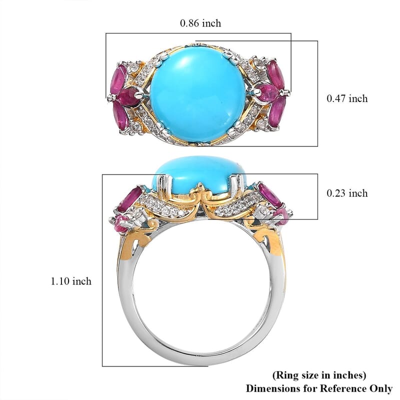 Sleeping Beauty Turquoise and Multi Gemstone Ring in Vermeil YG and Platinum Over Sterling Silver (Size 10.0) 6.10 ctw