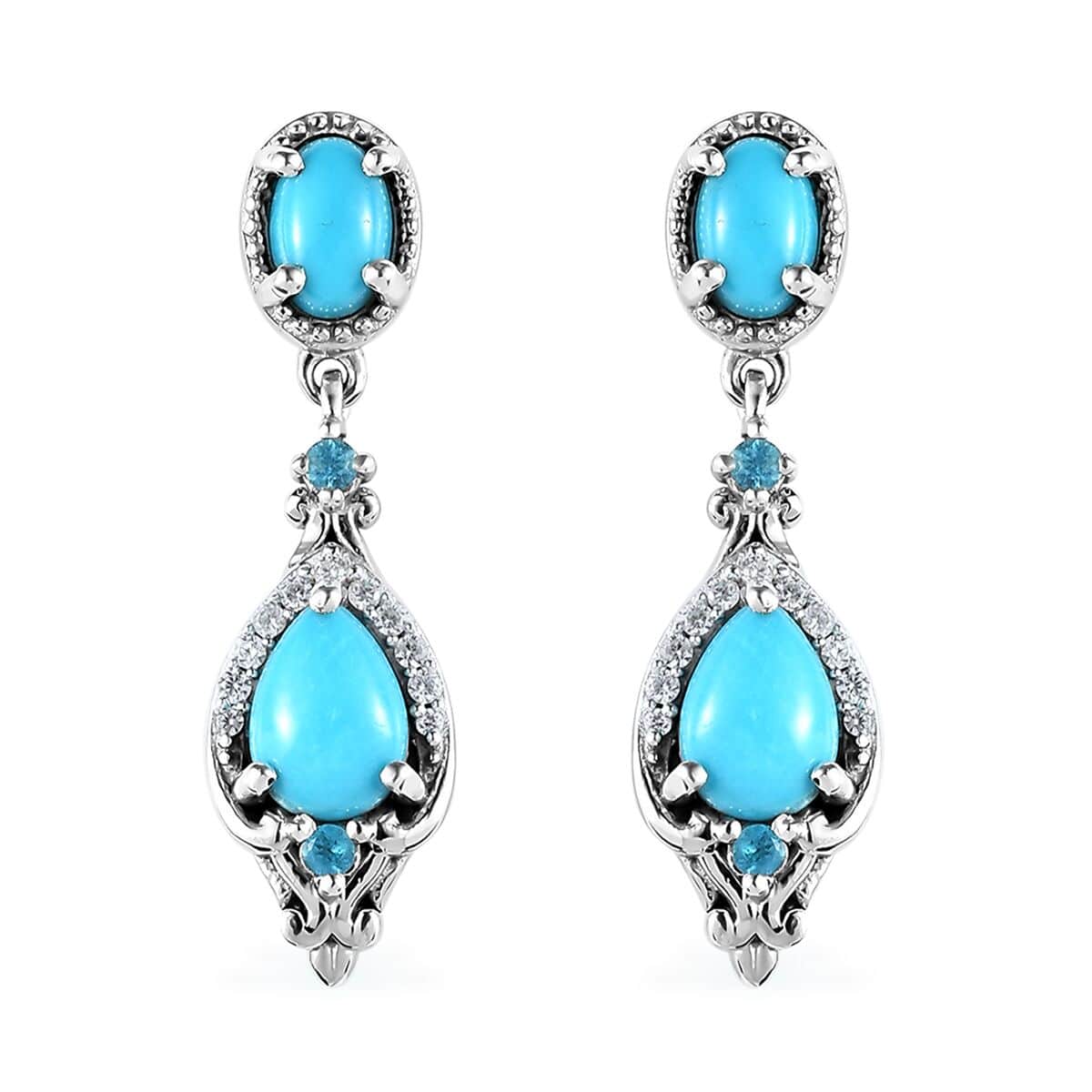 Sleeping Beauty Turquoise and Multi Gemstone Dangle Earrings in Platinum  Over Sterling Silver 2.50 ctw