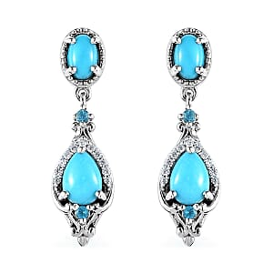 Sleeping Beauty Turquoise and Multi Gemstone Dangle Earrings in Platinum Over Sterling Silver 2.50 ctw