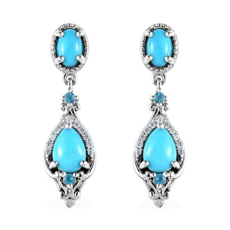 Buy Sleeping Beauty Turquoise and Electric Blue Topaz Lever Back Earrings  in Platinum Over Sterling Silver 3.80 ctw at ShopLC.