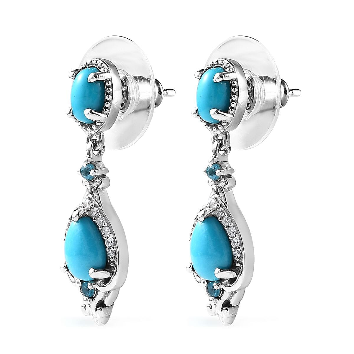 Sleeping Beauty Turquoise and Multi Gemstone Dangle Earrings in Platinum Over Sterling Silver 2.50 ctw