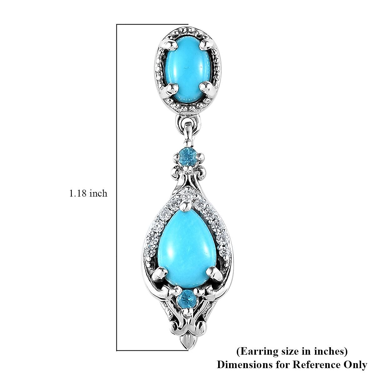 Sleeping Beauty Turquoise and Multi Gemstone Dangle Earrings in Platinum Over Sterling Silver 2.50 ctw