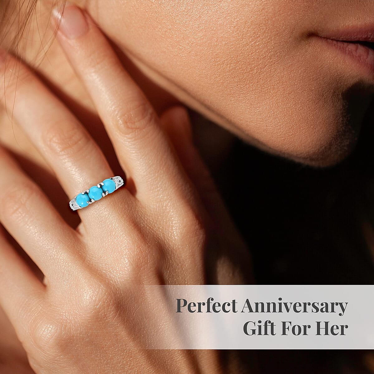 Sleeping Beauty Turquoise 3 Stone Ring in Stainless Steel (Size 10.0) 1.50 ctw image number 5