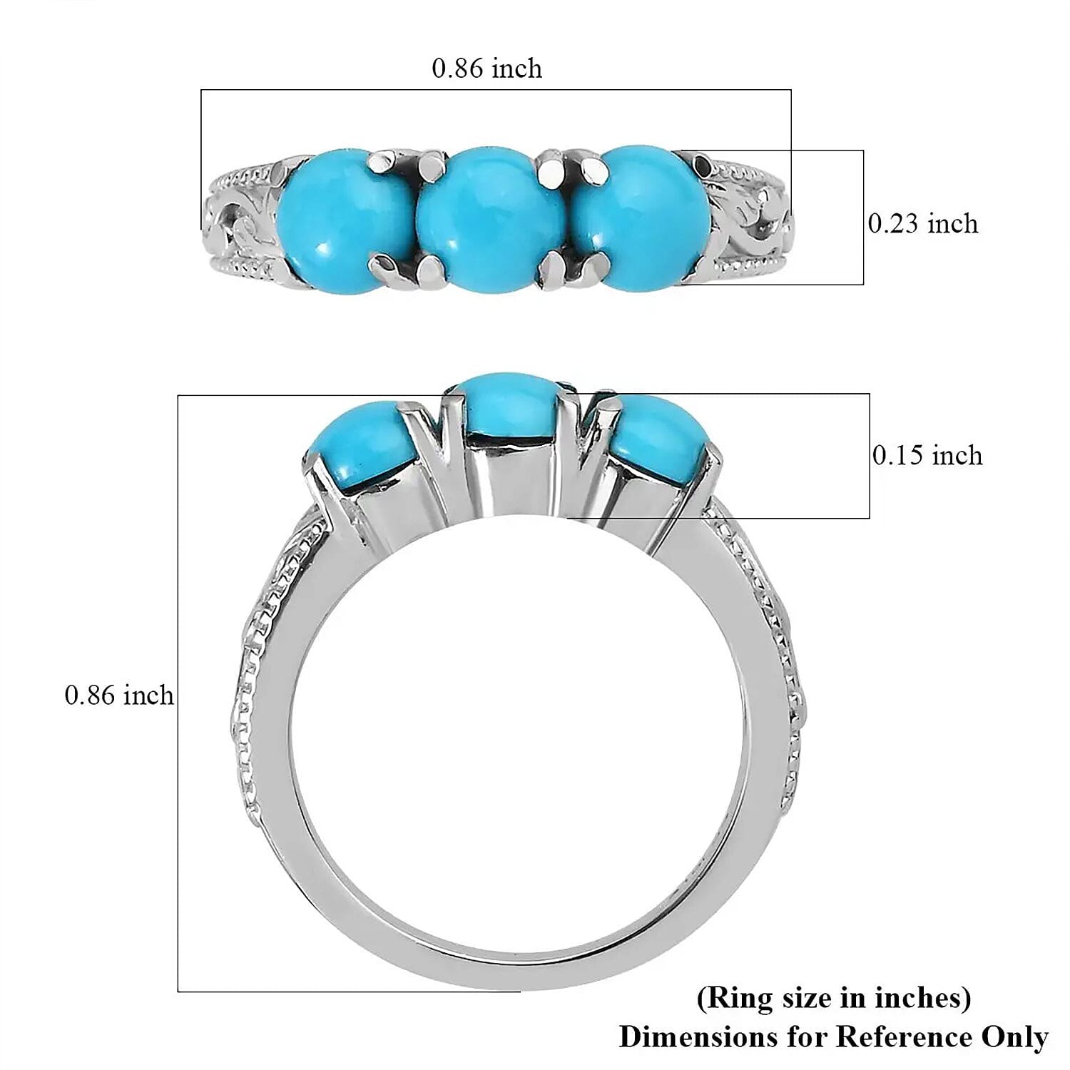 Sleeping Beauty Turquoise 3 Stone Ring in Stainless Steel (Size 10.0) 1.50 ctw