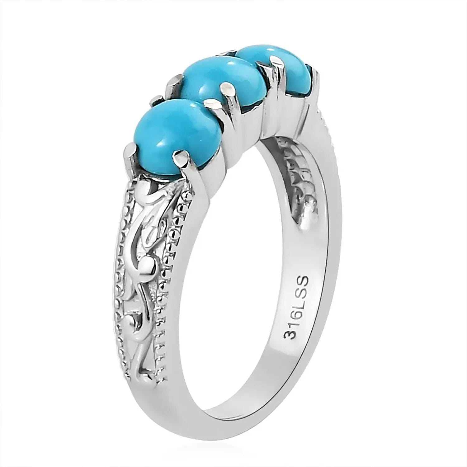 Sleeping Beauty Turquoise 3 Stone Ring in Stainless Steel (Size 10.0) 1.50 ctw