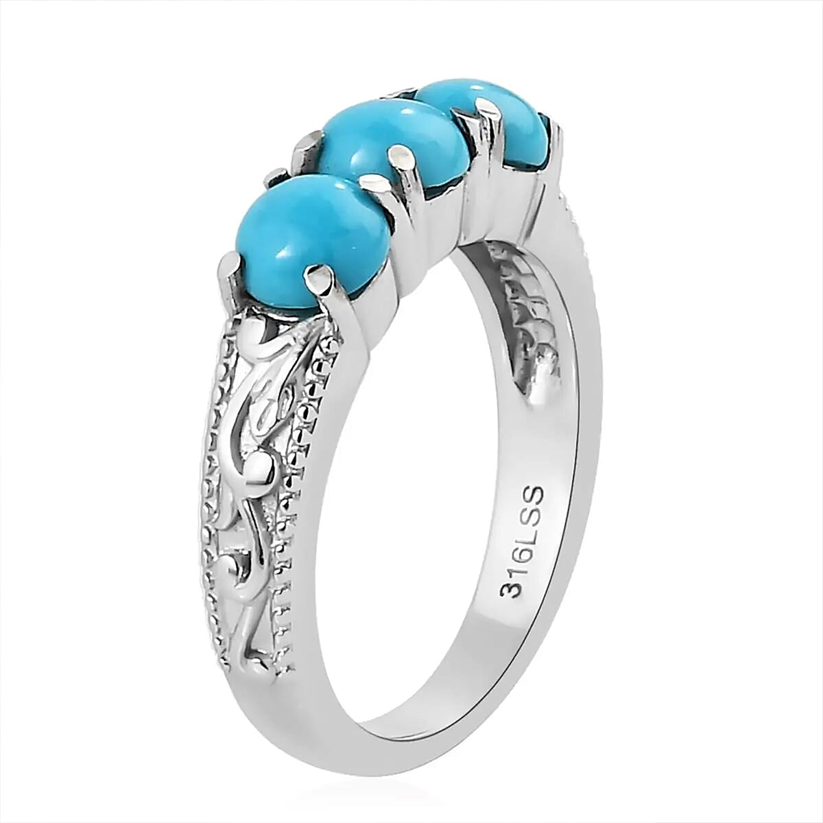 Sleeping Beauty Turquoise 3 Stone Ring in Stainless Steel (Size 10.0) 1.50 ctw image number 8