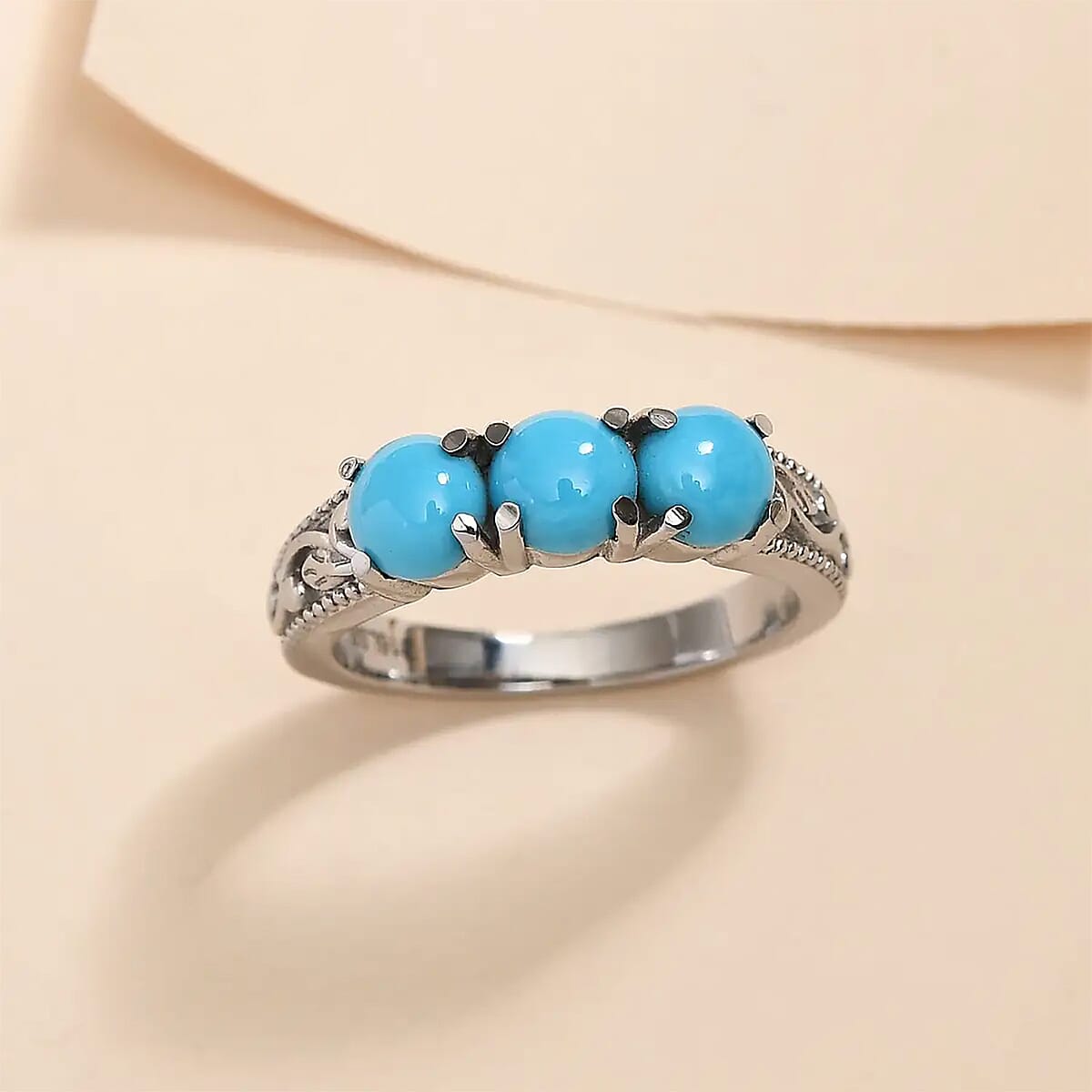 Sleeping Beauty Turquoise 1.50 ctw 3 Stone Ring in Stainless Steel (Size 8.0) image number 1
