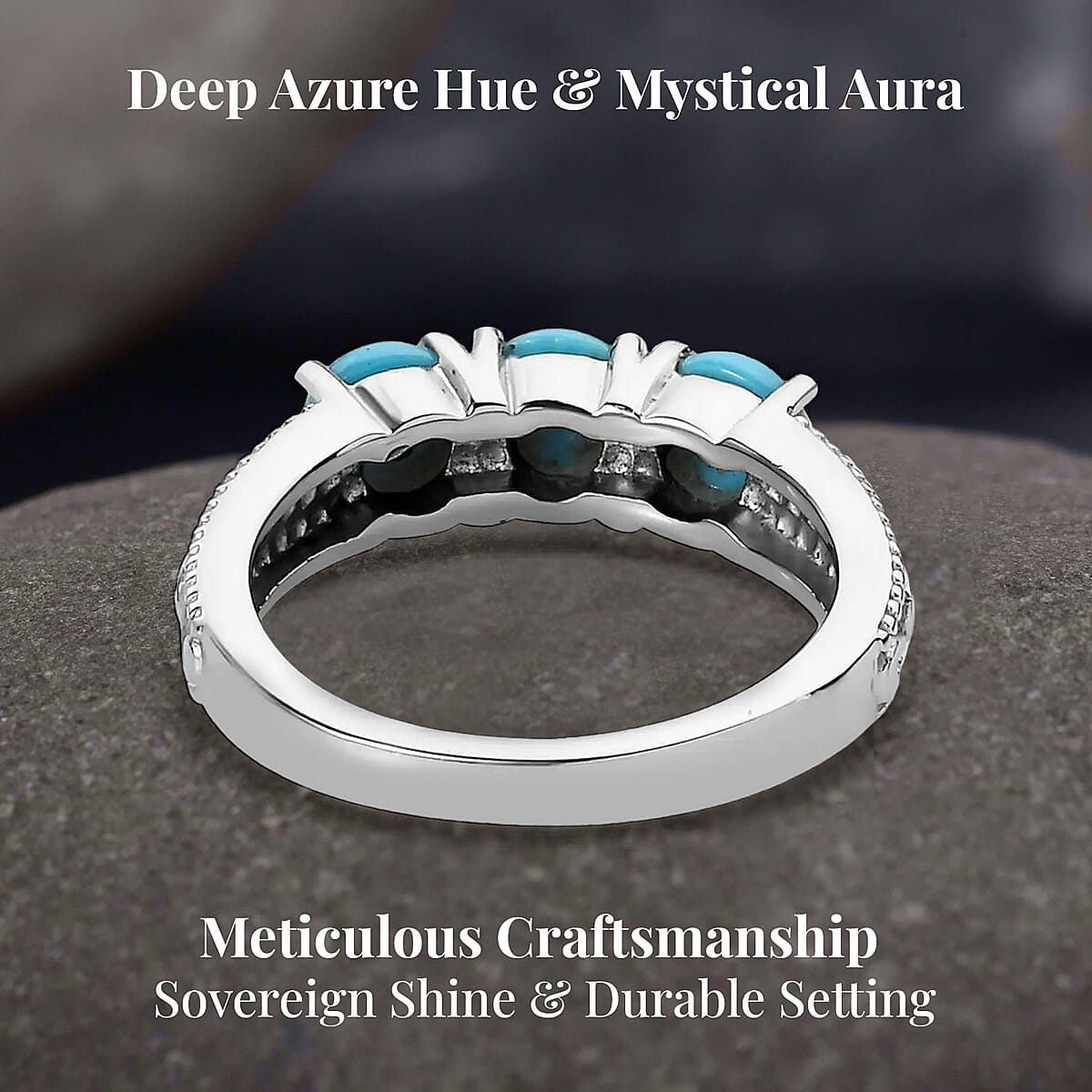 Sleeping Beauty Turquoise 1.50 ctw 3 Stone Ring in Stainless Steel (Size 8.0) image number 3