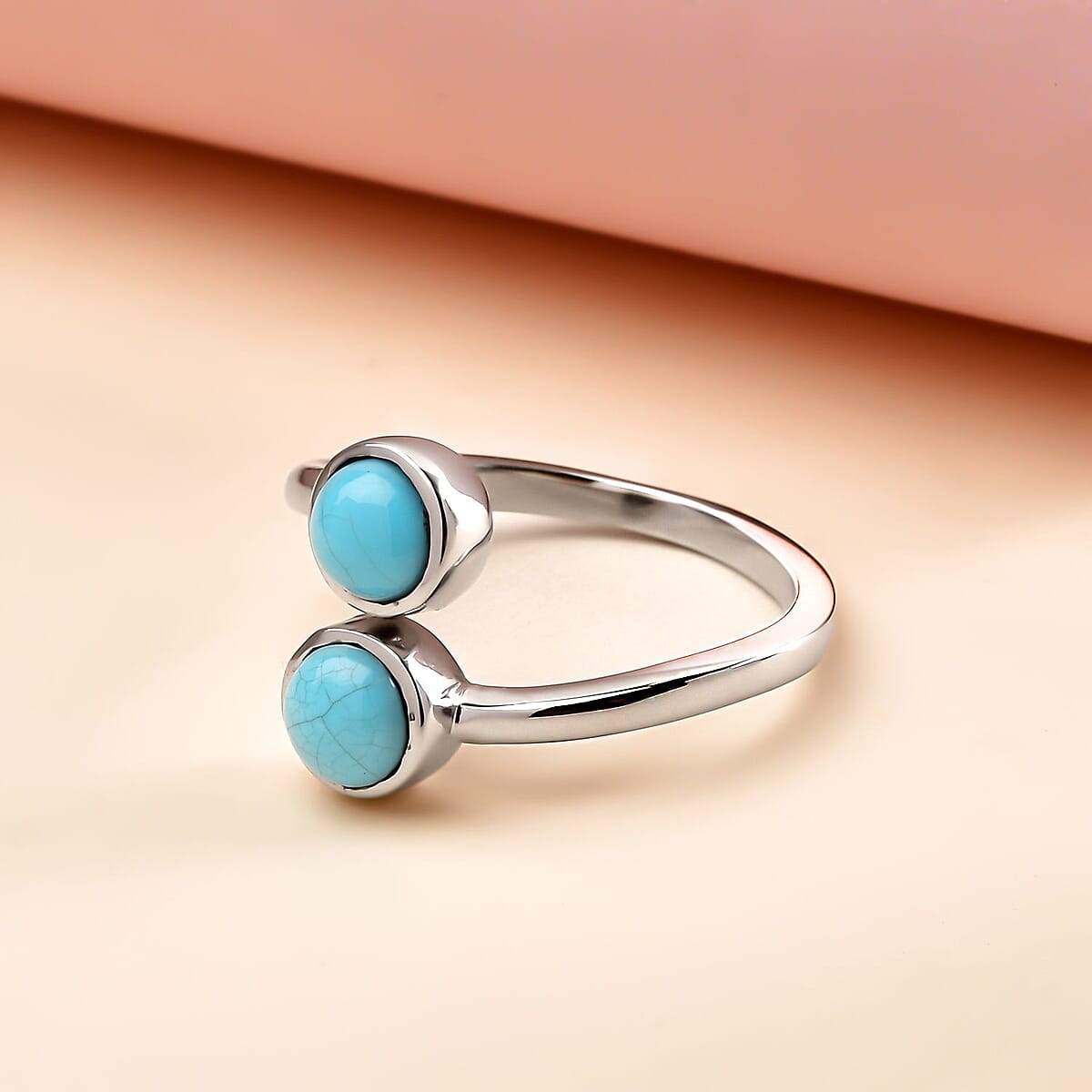 Sleeping Beauty Turquoise Bypass Ring in Stainless Steel (Size 10) 1.00 ctw image number 1