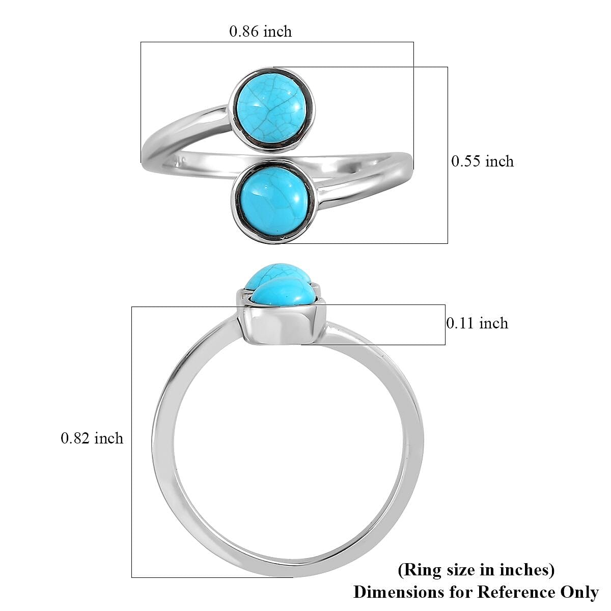 Sleeping Beauty Turquoise Bypass Ring in Stainless Steel (Size 10) 1.00 ctw image number 5