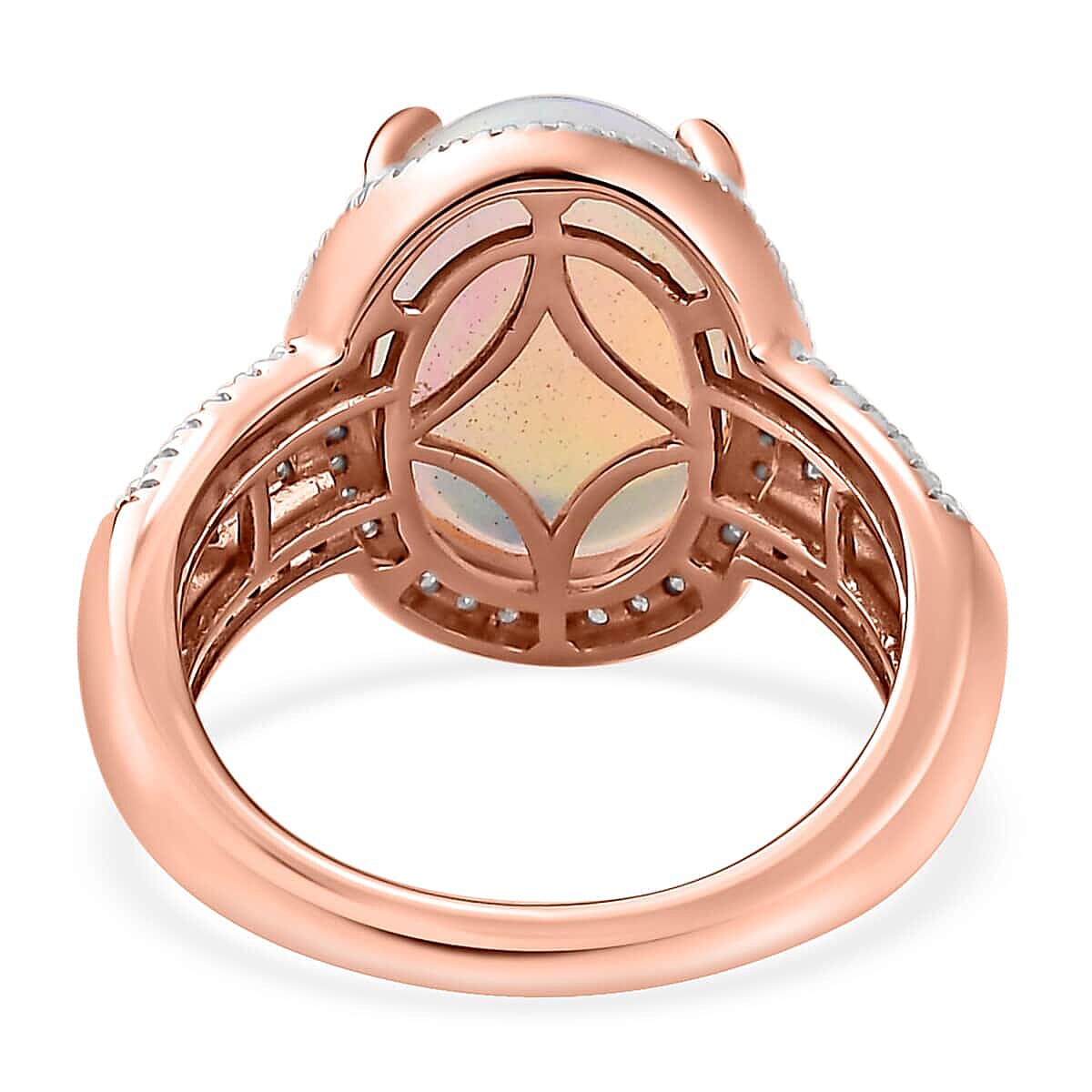 Luxoro 10K Rose Gold AAA Ethiopian Welo Opal, I3 Natural Pink and White Diamond Halo Ring (Size 10.0) 4.65 Grams 4.50 ctw