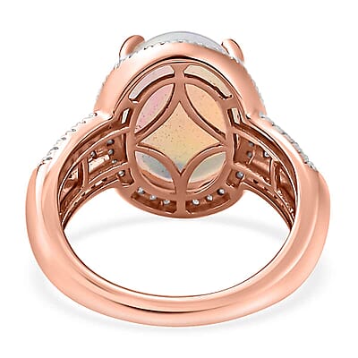 Luxoro 10K Rose Gold AAA Ethiopian Welo Opal, I3 Natural Pink and White Diamond Halo Ring (Size 10.0) 4.65 Grams 4.50 ctw