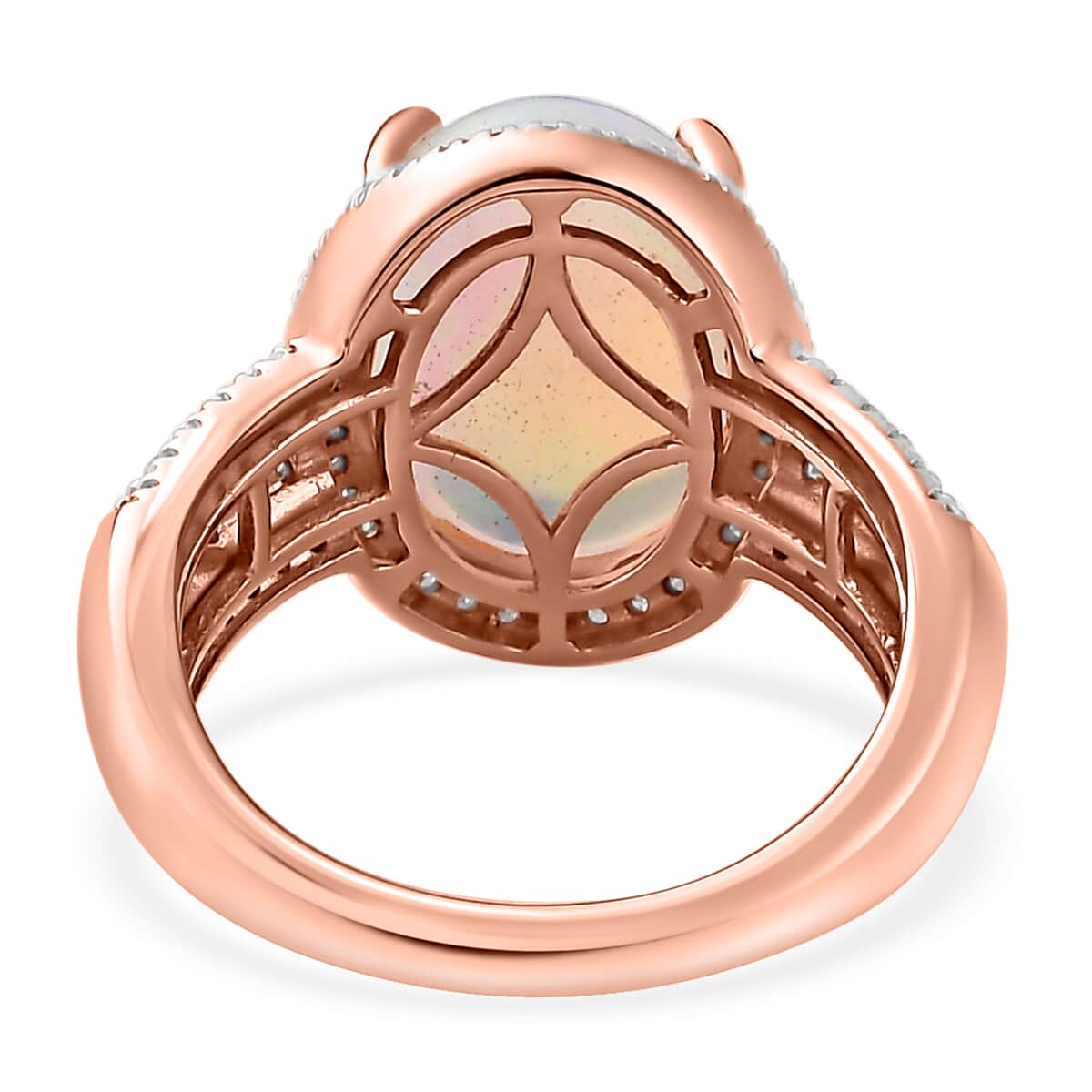 Luxoro 10K Rose Gold AAA Ethiopian Welo Opal, I3 Natural Pink and White Diamond Halo Ring (Size 6.0) 4.65 Grams 4.50 ctw image number 5