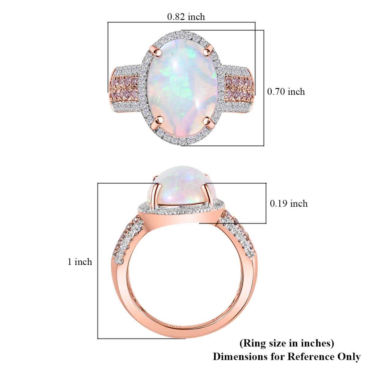 Luxoro 10K Rose Gold AAA Ethiopian Welo Opal, I3 Natural Pink and White Diamond Halo Ring (Size 6.0) 4.65 Grams 4.50 ctw image number 6