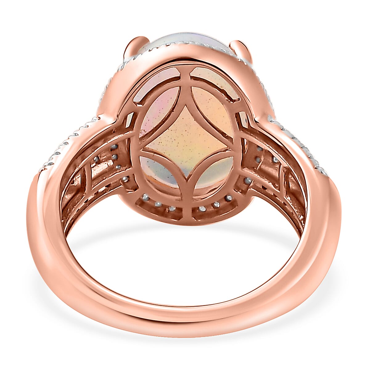 Luxoro 10K Rose Gold AAA Ethiopian Welo Opal, I3 Natural Pink and White Diamond Halo Ring (Size 7.0) 4.65 Grams 4.50 ctw image number 5