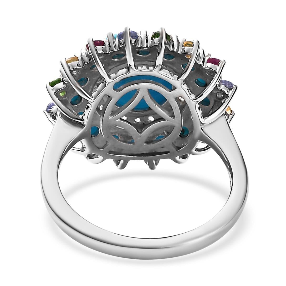 Sleeping Beauty Turquoise and Multi Gemstone 3.70 ctw Floral Ring in Platinum Over Sterling Silver (Size 7.0) image number 4