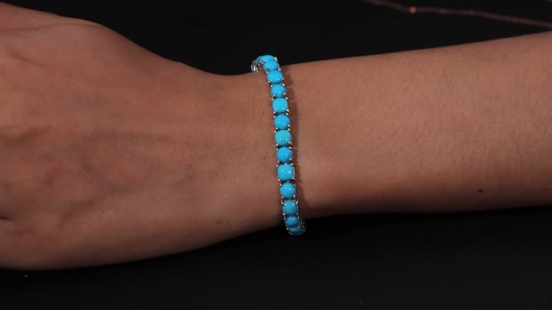 Sleeping Beauty Turquoise Tennis Bracelet in Platinum Over Sterling Silver (6.50 In) 17.75 ctw