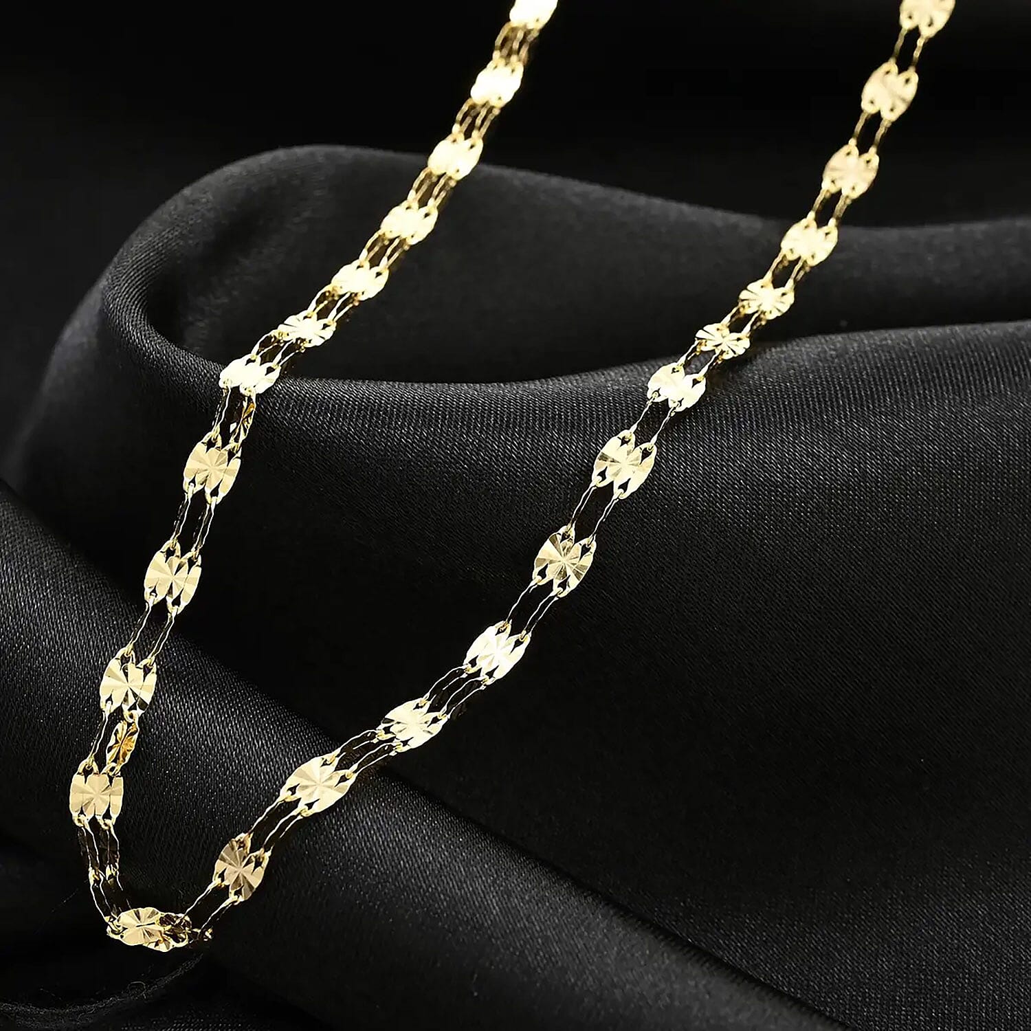 Double Sunburst Petali Italian 14K Yellow Gold Chain Necklace 18 Inches 3.65 Grams