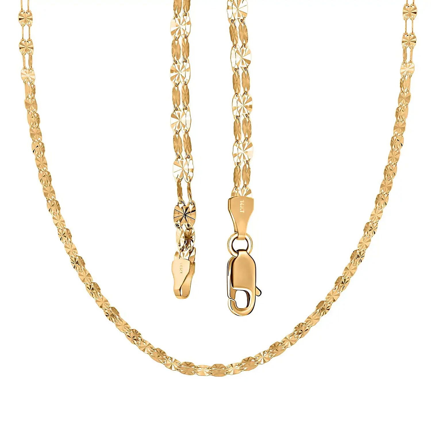 Double Sunburst Petali Italian 14K Yellow Gold Chain Necklace 18 Inches 3.65 Grams