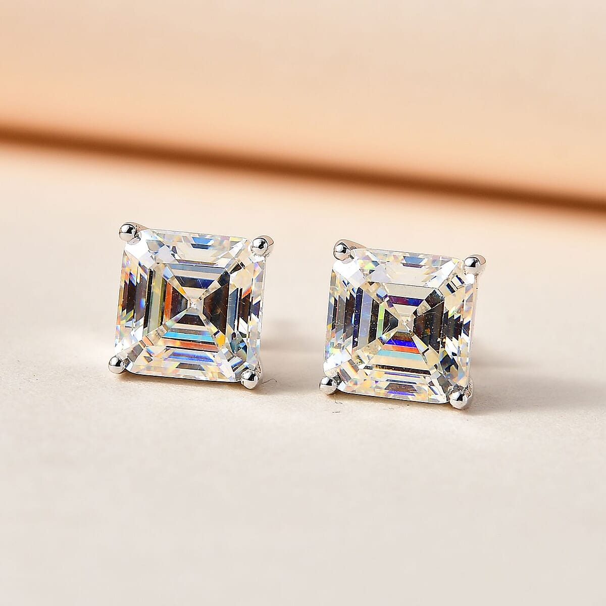 Luxoro 10K White Gold Asscher Cut Strontium Titanate Solitaire Stud Earrings 5.50 ctw image number 1