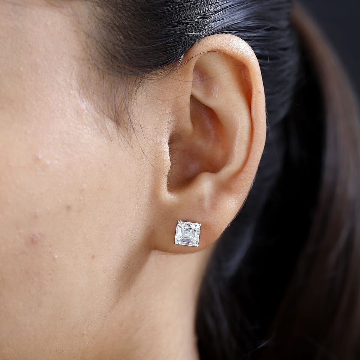 Luxoro 10K White Gold Asscher Cut Strontium Titanate Solitaire Stud Earrings 5.50 ctw image number 3