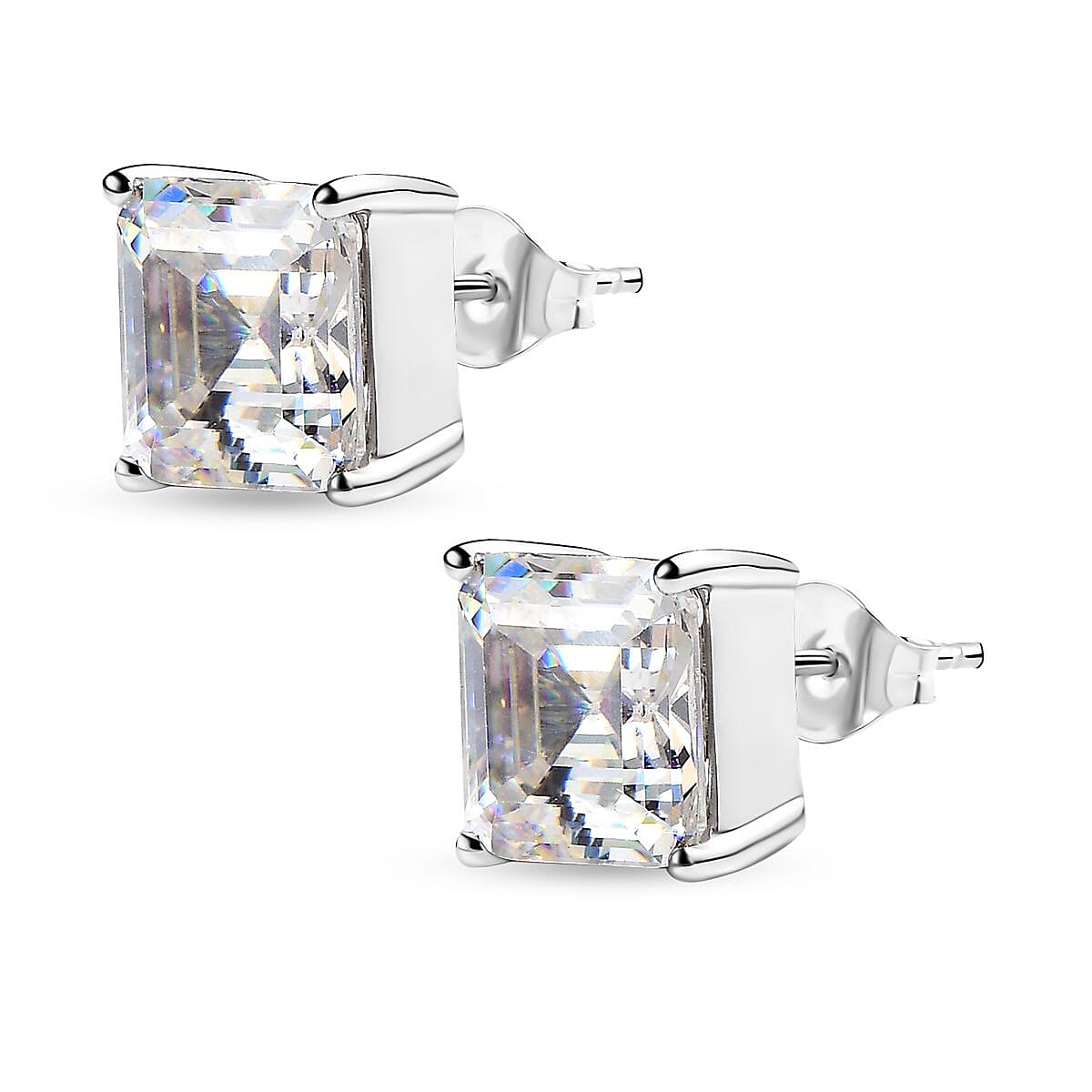 Luxoro 10K White Gold Asscher Cut Strontium Titanate Solitaire Stud Earrings 5.50 ctw image number 4