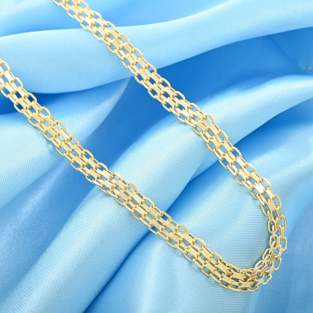 Italian 10K Yellow Gold 2 Strand Bismark Chain Necklace 18 Inches 5.20 Grams image number 1