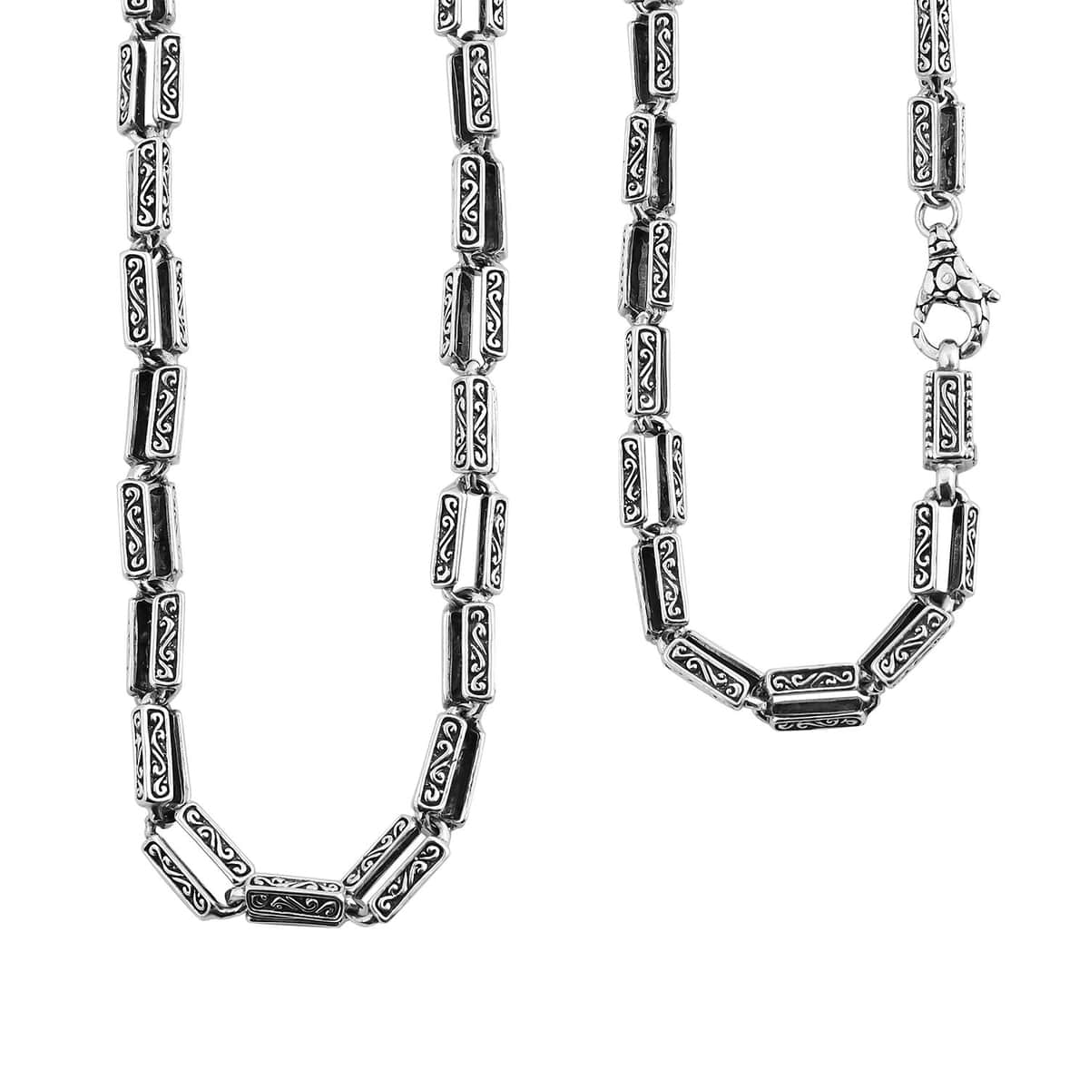 Bali Legacy Sterling Silver Engraved Rectangular Link Chain Necklace 22 Inches 50.85 Grams image number 0