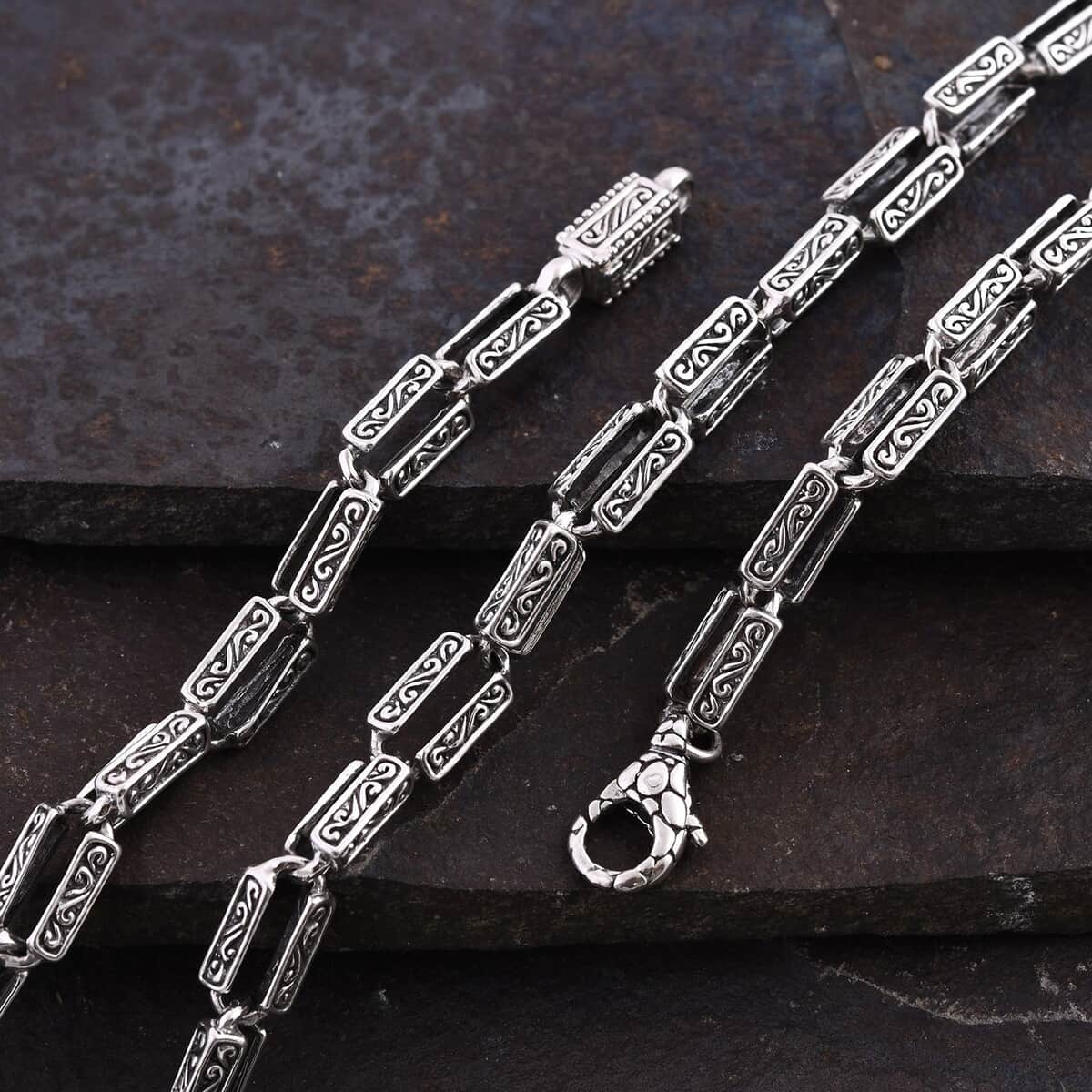 Bali Legacy Sterling Silver Engraved Rectangular Link Chain Necklace 22 Inches 50.85 Grams image number 1