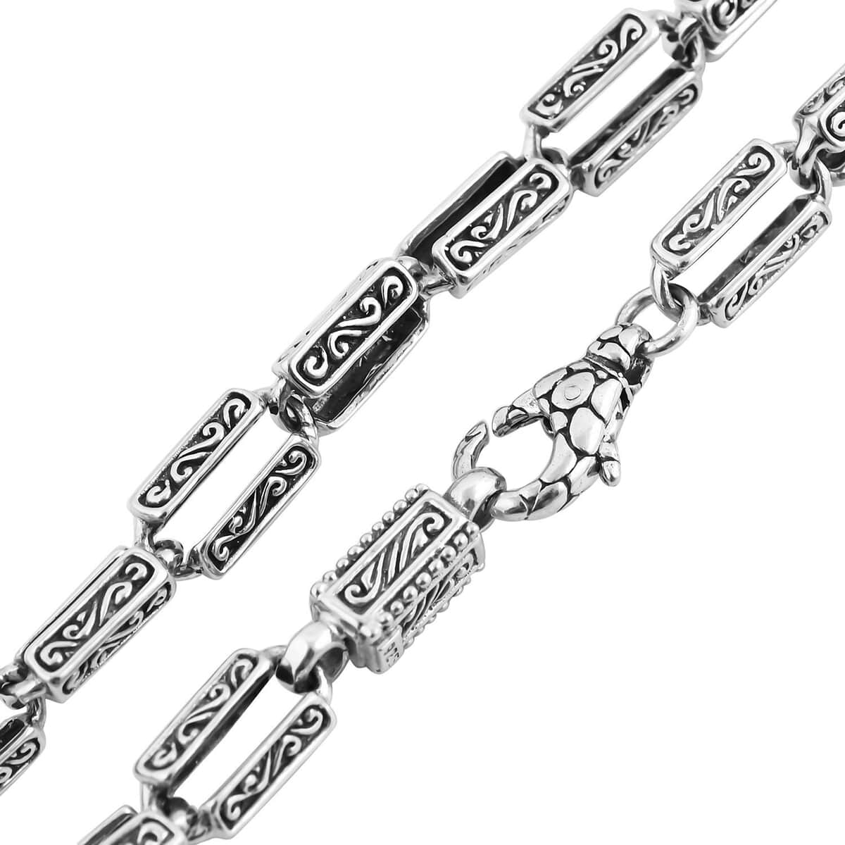 TLV Bali Legacy Sterling Silver Engraved Rectangular Link Chain Necklace (22 Inches) (50.85 g) image number 4