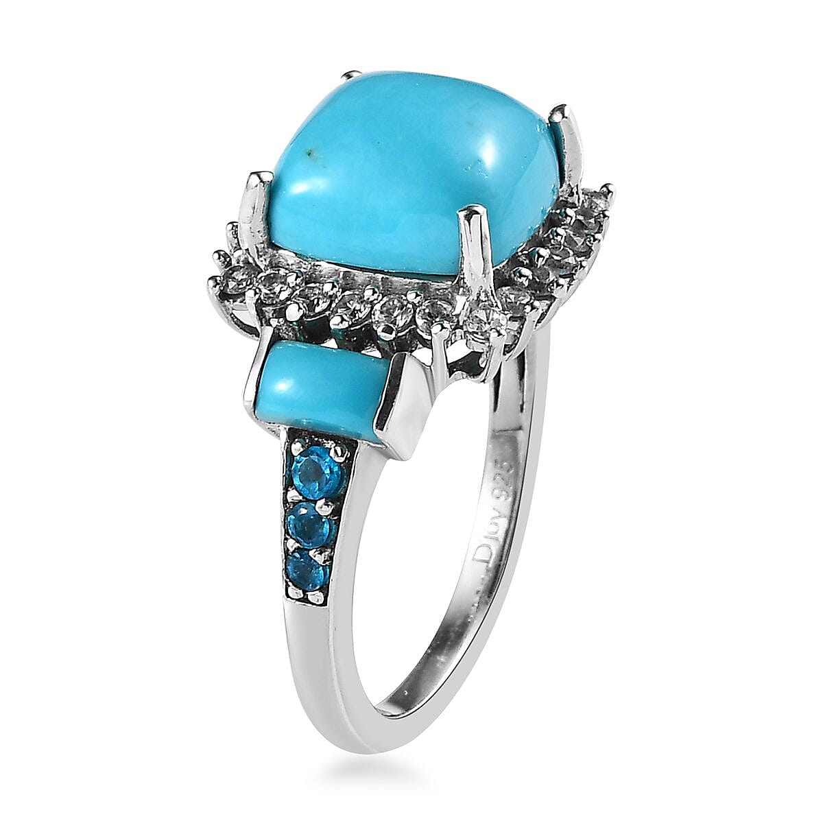 Sleeping Beauty Turquoise and Multi Gemstone Halo Ring in Platinum Over Sterling Silver (Size 10.0) 5.25 ctw image number 3