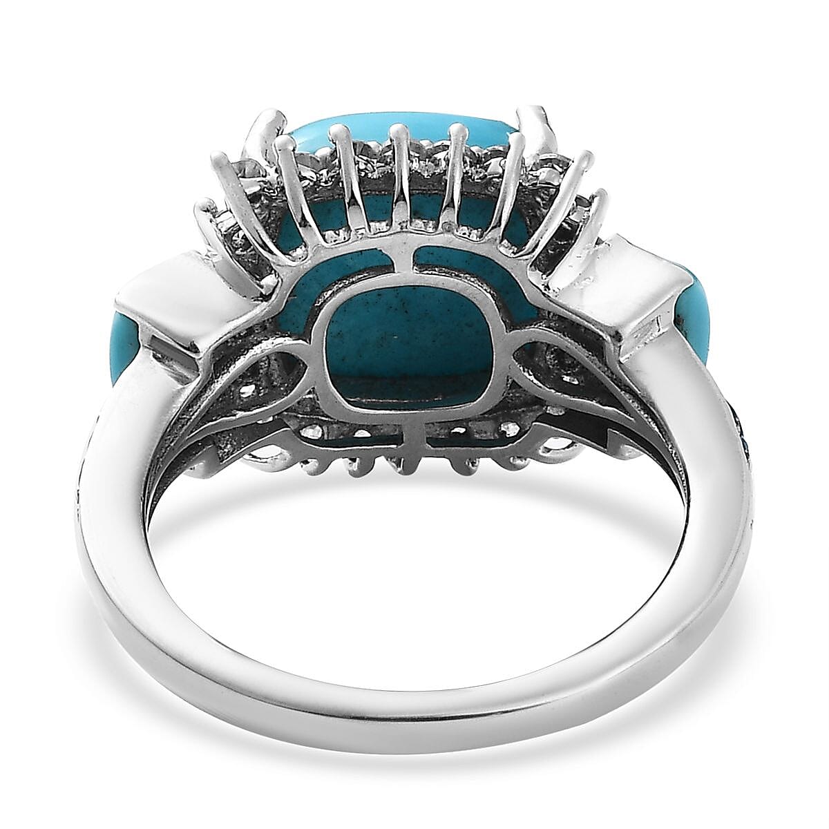 Sleeping Beauty Turquoise and Multi Gemstone Halo Ring in Platinum Over Sterling Silver (Size 10.0) 5.25 ctw image number 4