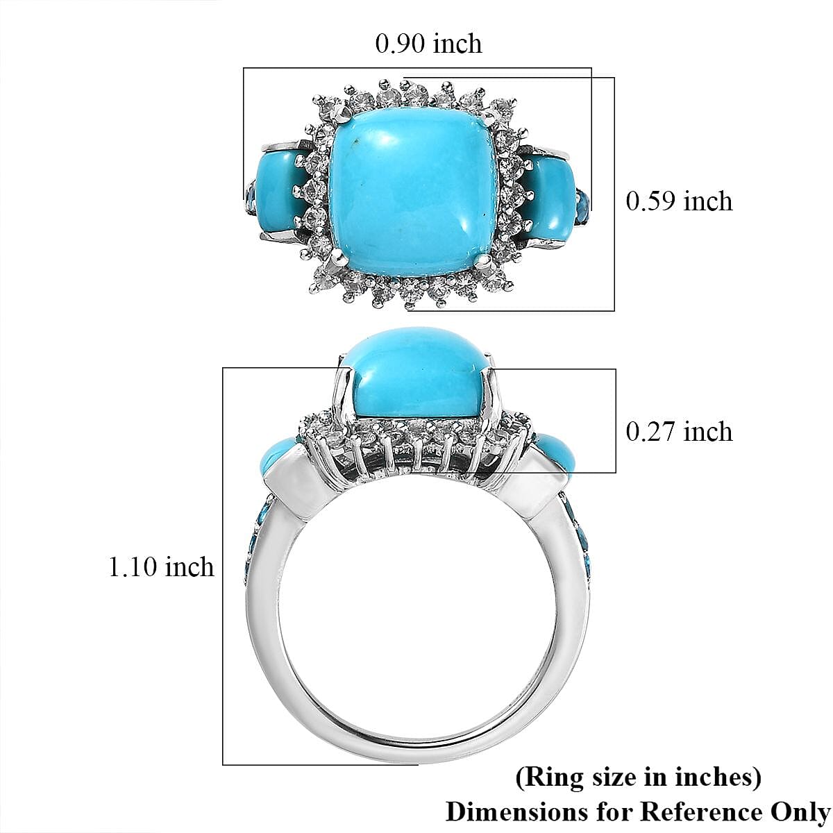 Sleeping Beauty Turquoise and Multi Gemstone Halo Ring in Platinum Over Sterling Silver (Size 10.0) 5.25 ctw image number 5