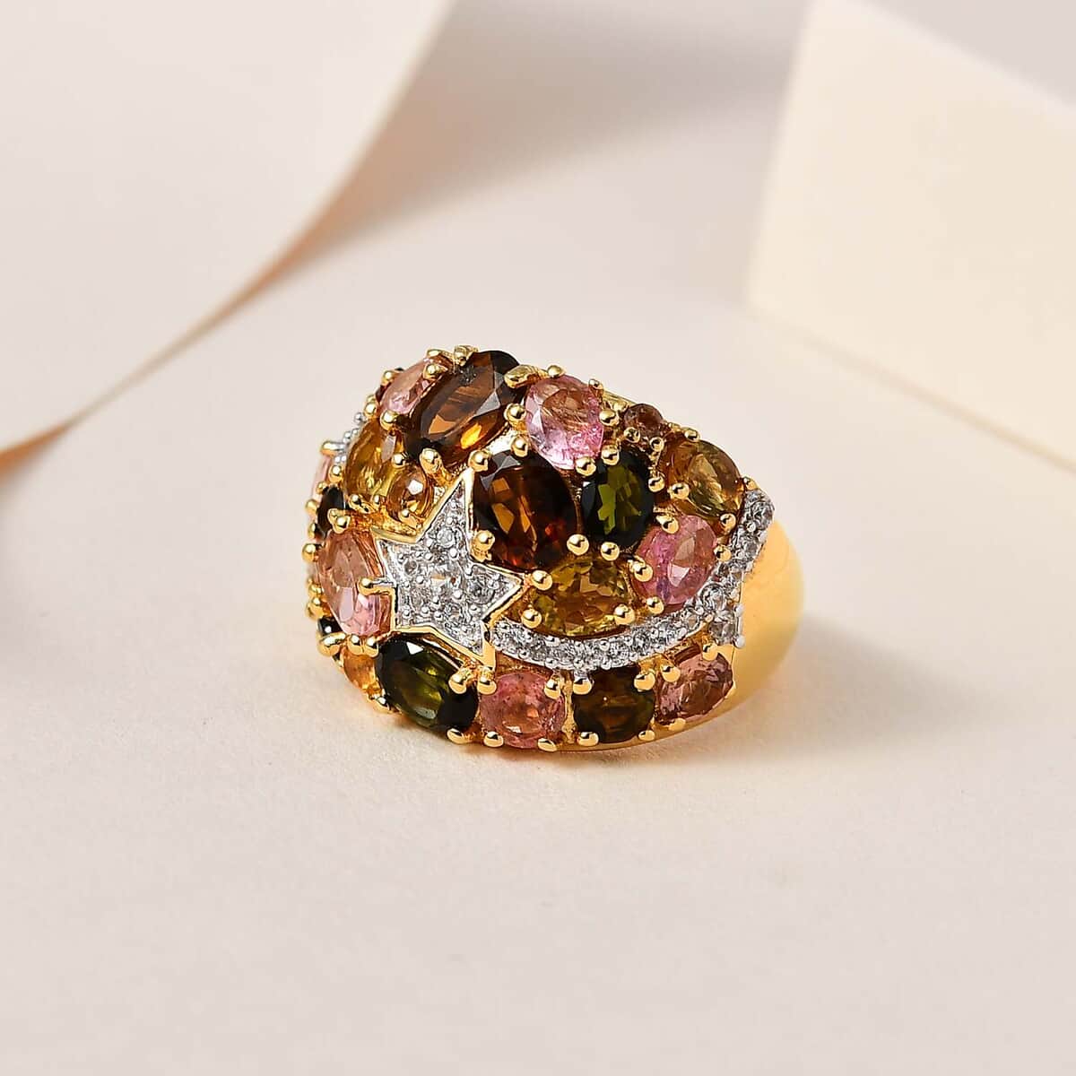 Multi Tourmaline Cluster Ring in Vermeil YG Over Sterling Silver (Size 10.0) 3.75 ctw image number 1