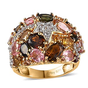 Multi Tourmaline Cluster Ring in Vermeil Yellow Gold Over Sterling Silver (Size 6.0) 3.75 ctw