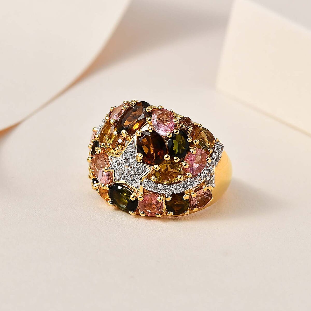 Multi Tourmaline Cluster Ring in Vermeil Yellow Gold Over Sterling Silver (Size 6.0) 3.75 ctw image number 1