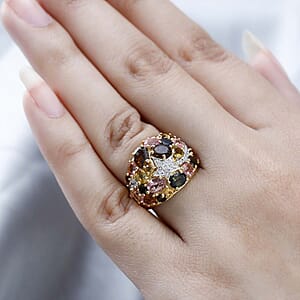 Multi Tourmaline Cluster Ring in Vermeil Yellow Gold Over Sterling Silver (Size 6.0) 3.75 ctw