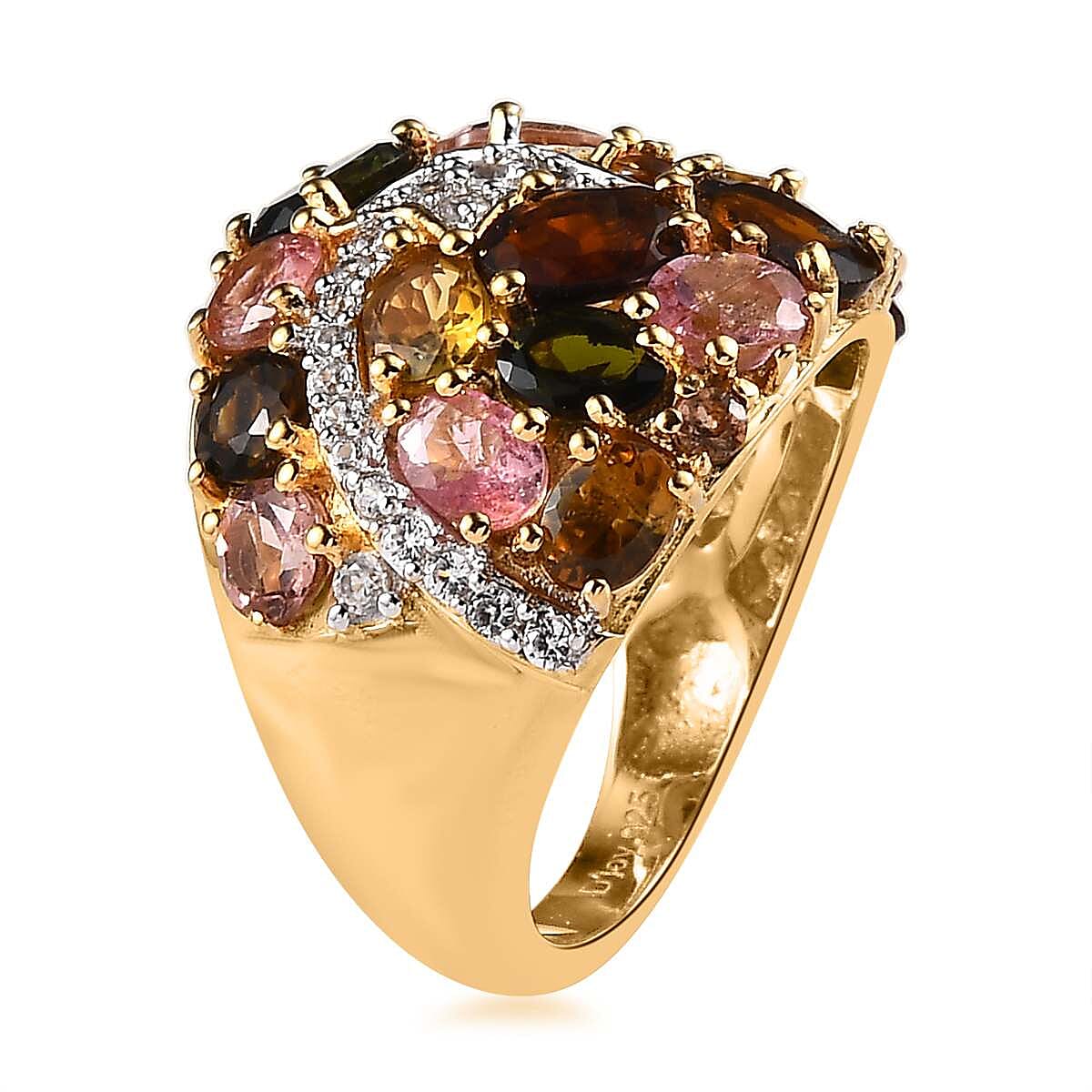 Multi Tourmaline Cluster Ring in Vermeil Yellow Gold Over Sterling Silver (Size 6.0) 3.75 ctw image number 3