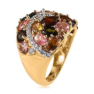 Multi Tourmaline Cluster Ring in Vermeil Yellow Gold Over Sterling Silver (Size 6.0) 3.75 ctw
