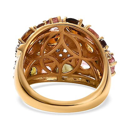 Multi Tourmaline Cluster Ring in Vermeil Yellow Gold Over Sterling Silver (Size 6.0) 3.75 ctw